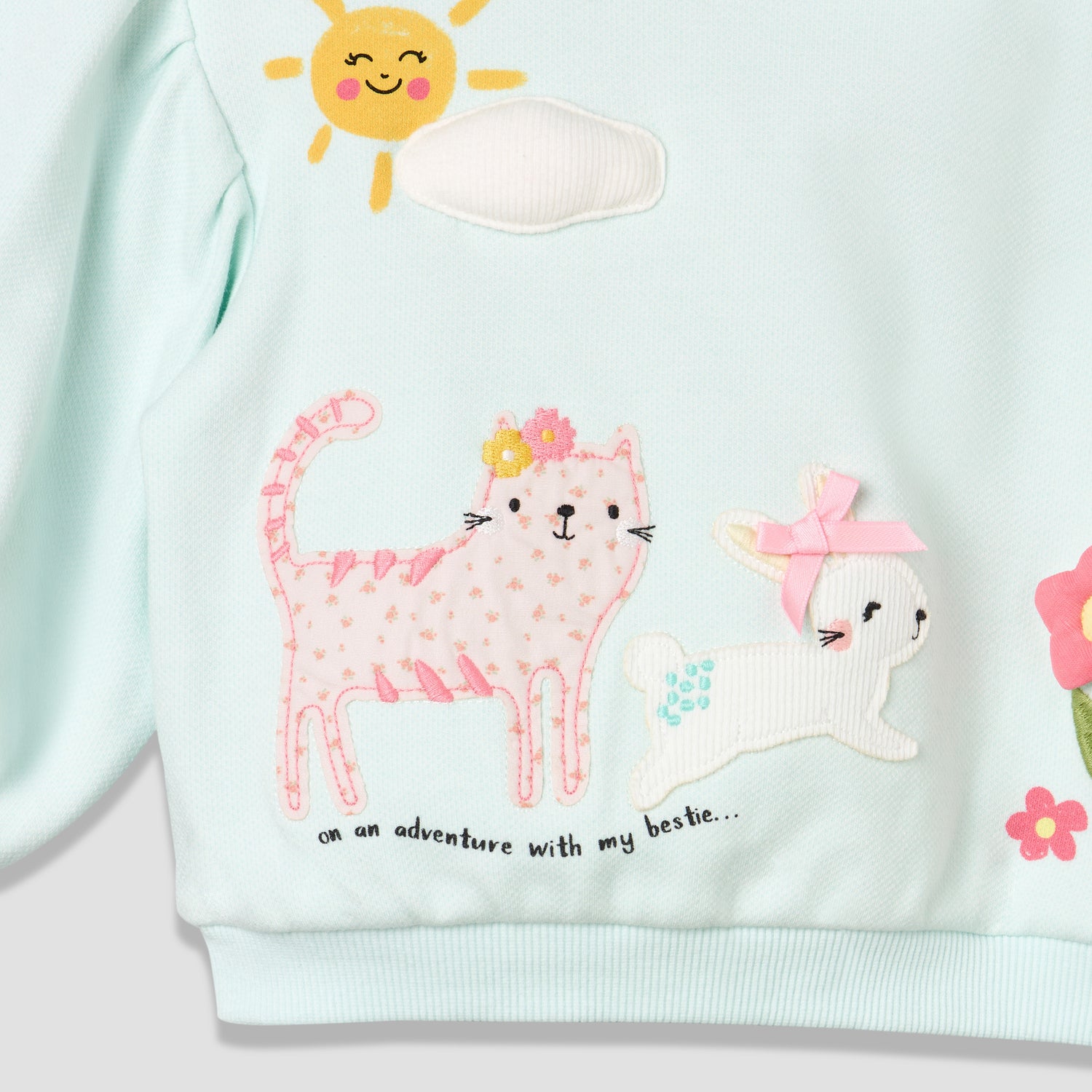 Juniors Crew Neck Long Sleeves Sweatshirt and Wide Leg Pants Set with Animal Applique