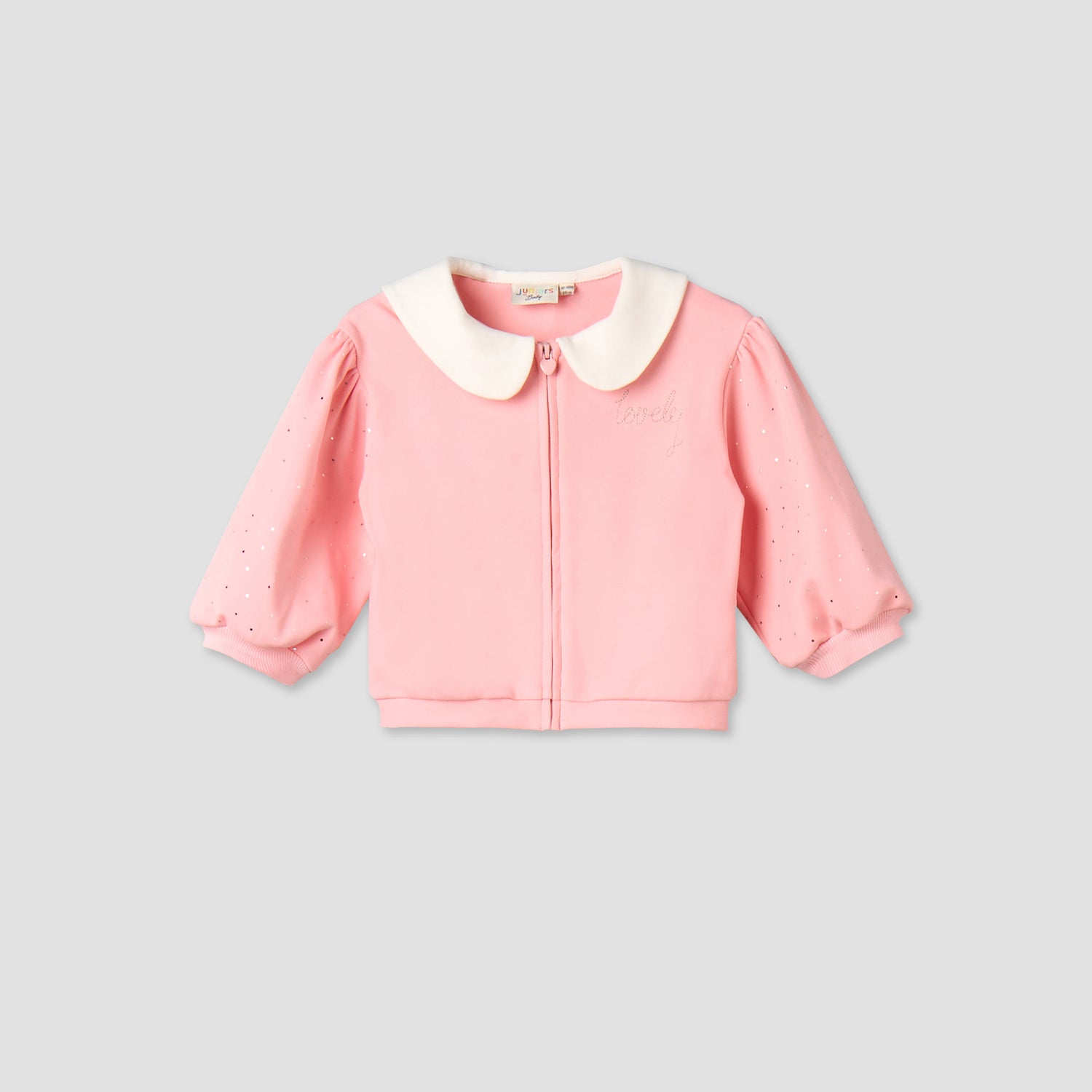 Juniors Peter Pan Collar Long Sleeves Jacket and Joggers Set with Zip Closure