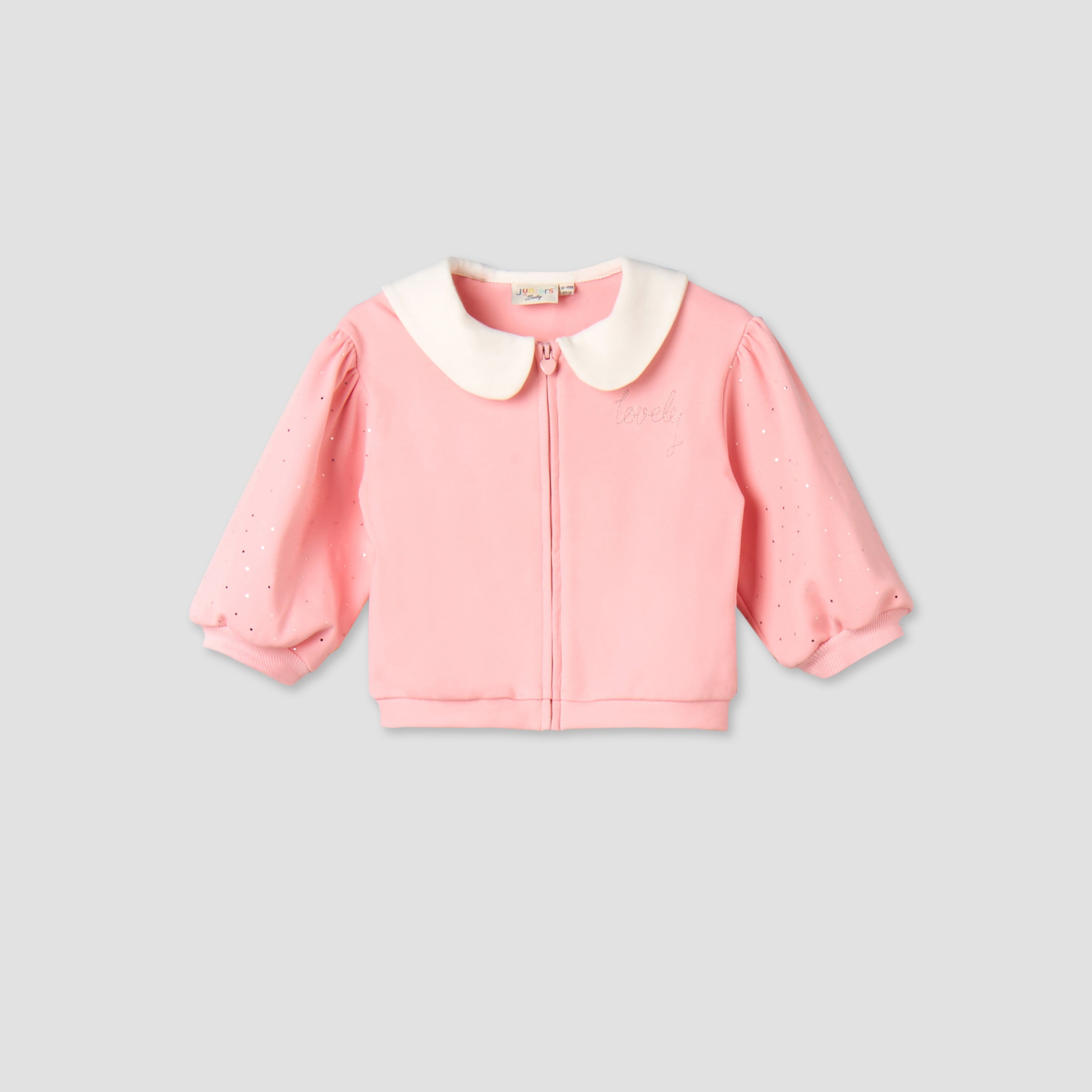 Juniors Peter Pan Collar Long Sleeves Jacket and Joggers Set with Zip Closure