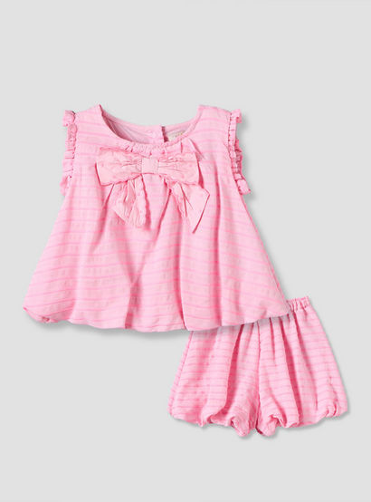 Juniors Round Neck Sleeveless Top and Shorts Set with Striped Design-baby-girls-clothing-setsandcoords-image-2