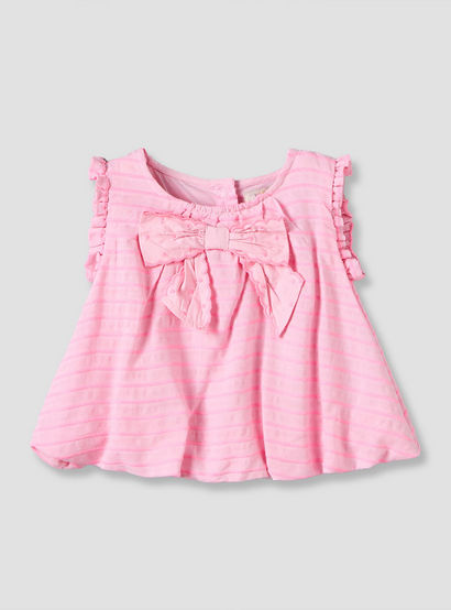 Juniors Round Neck Sleeveless Top and Shorts Set with Striped Design-baby-girls-clothing-setsandcoords-image-3