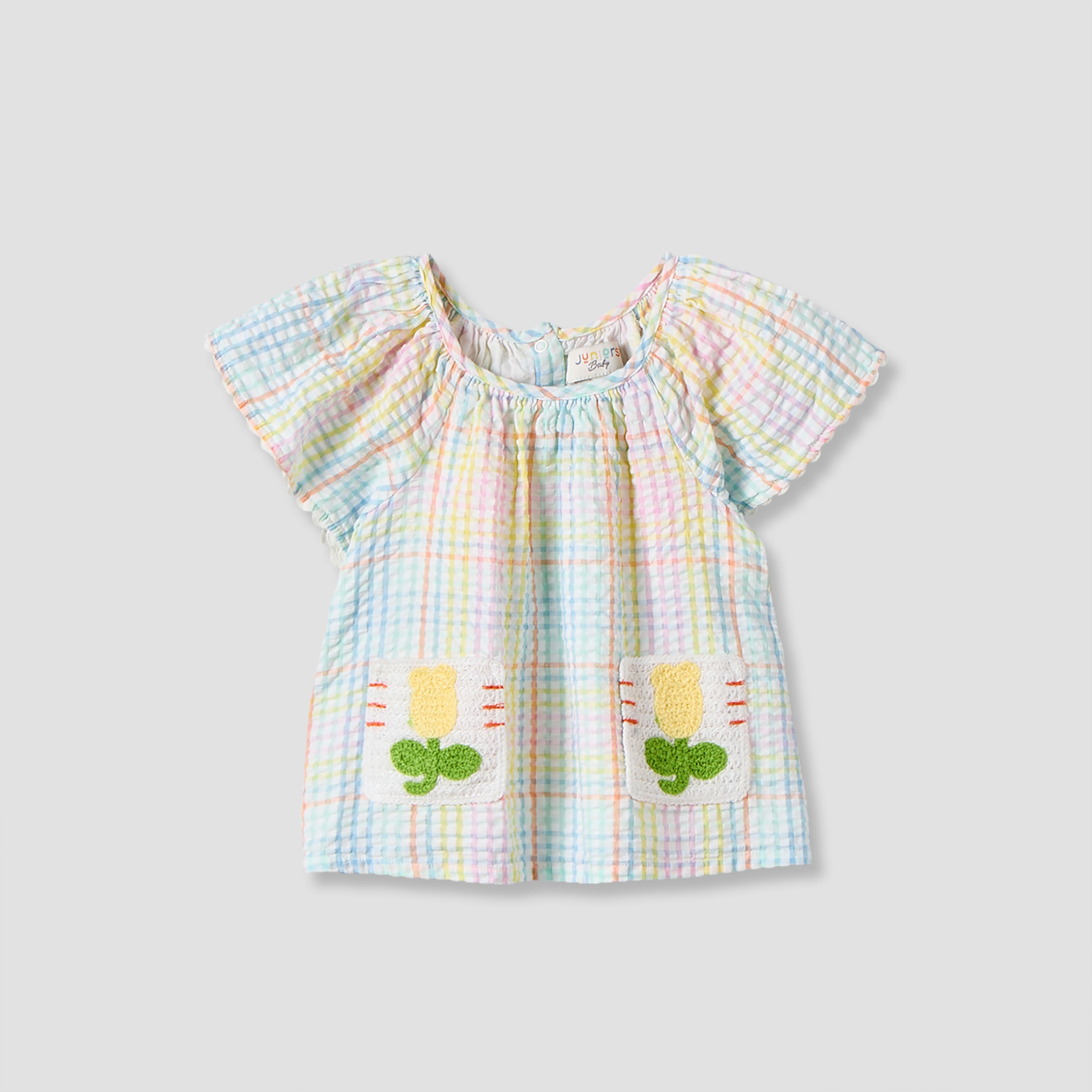 Juniors Round Neck Short Sleeves Top and Pants Set with Floral Applique
