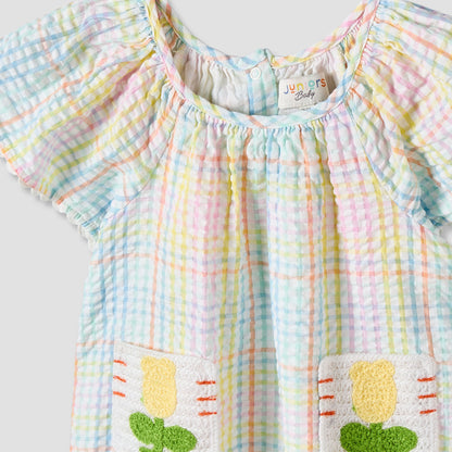 Juniors Round Neck Short Sleeves Top and Pants Set with Floral Applique