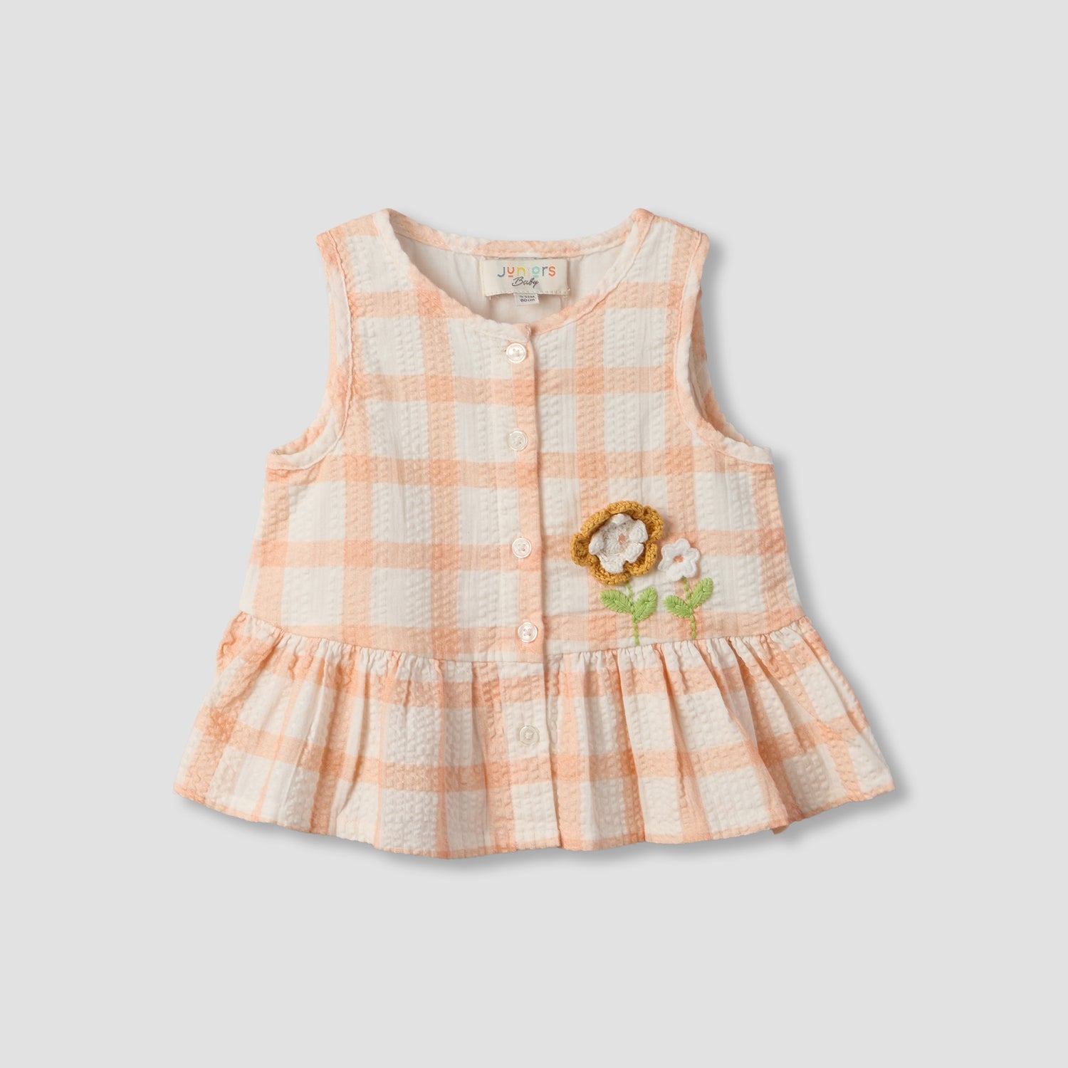 Juniors Round Neck Sleeveless Top and Shorts Set with Floral Applique