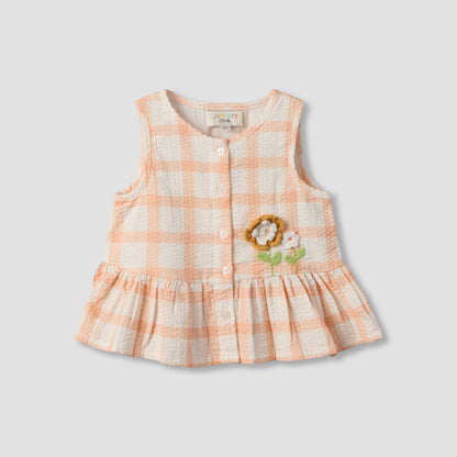 Juniors Round Neck Sleeveless Top and Shorts Set with Floral Applique