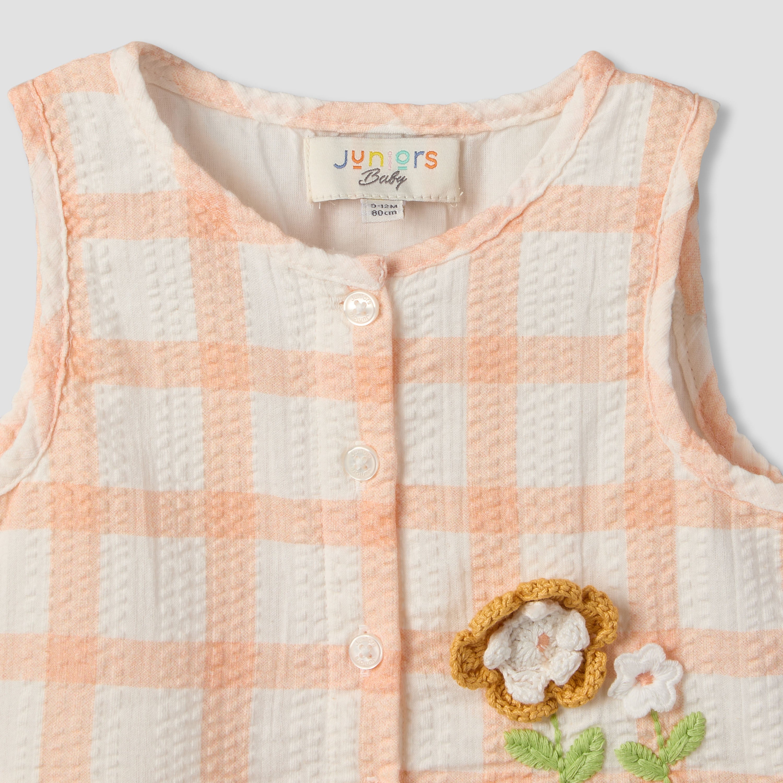 Juniors Round Neck Sleeveless Top and Shorts Set with Floral Applique