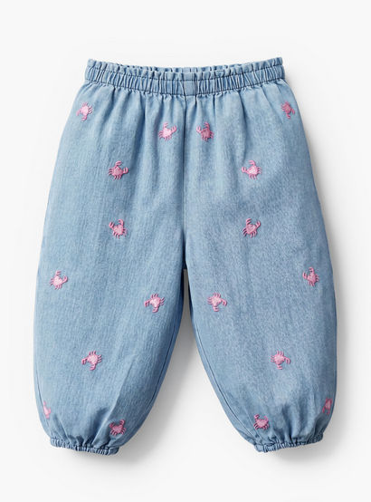Juniors Crew Neck Short Sleeves Top and Denim Joggers Set with Turtle Print-baby-girls-clothing-setsandcoords-image-5