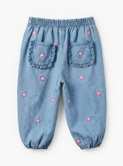 Juniors Crew Neck Short Sleeves Top and Denim Joggers Set with Turtle Print-baby-girls-clothing-setsandcoords-image-6