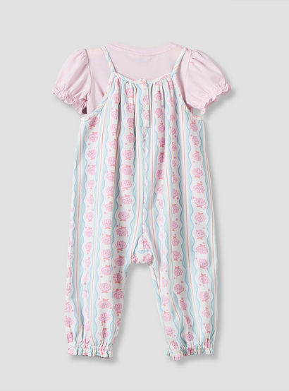 Juniors Round Neck Short Sleeves T-shirt and Dungaree Set with Ruffle Trim-baby-girls-clothing-setsandcoords-image-2