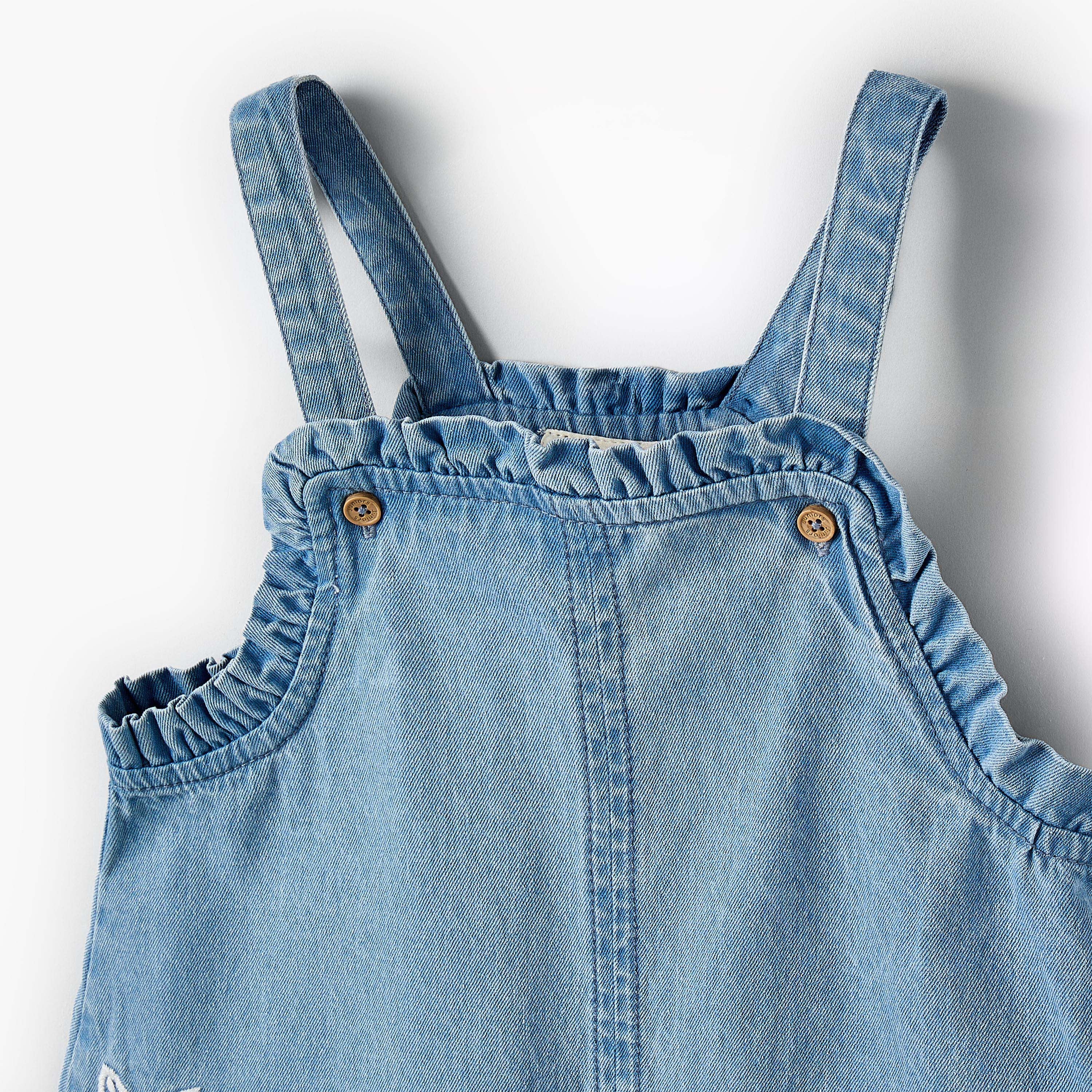 Juniors Square Neck Sleeveless Pinafore with Floral Embroidery