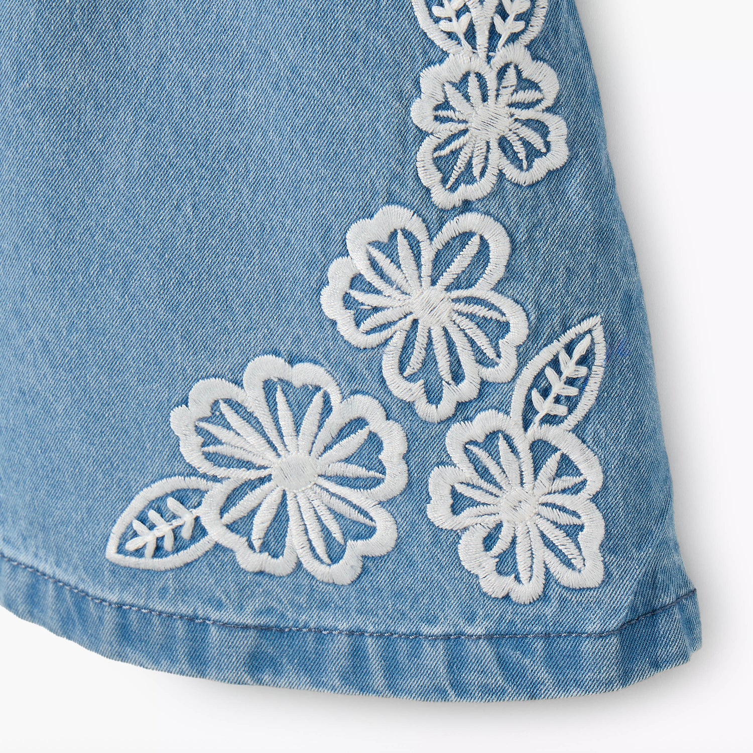 Juniors Square Neck Sleeveless Pinafore with Floral Embroidery