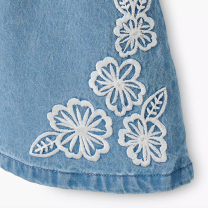Juniors Square Neck Sleeveless Pinafore with Floral Embroidery