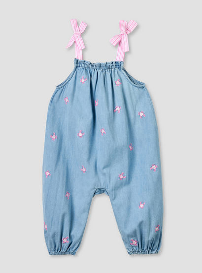 Juniors Square Neck Sleeveless Dungaree with Crab Embroidery-baby-girls-clothing-rompers-image-3