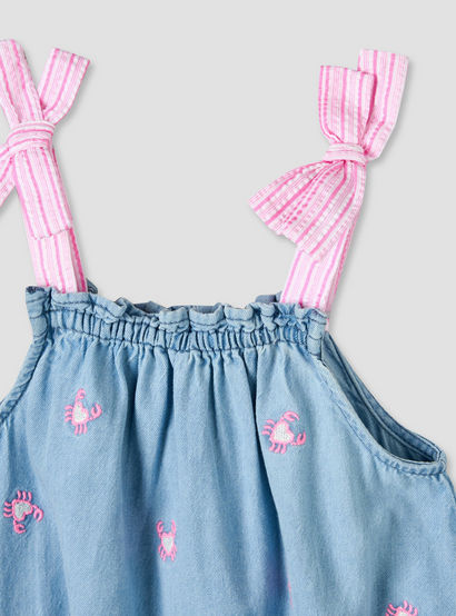 Juniors Square Neck Sleeveless Dungaree with Crab Embroidery-baby-girls-clothing-rompers-image-4