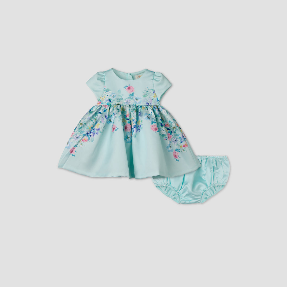 Junior Round Neck Short Sleeves Prom Dress with Bloomers - Green / 12-18 mths