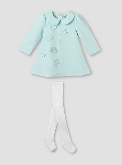 Juniors Peter Pan Collar Long Sleeves A-line Dress with Tights-baby-girls-clothing-dressesandjumpsuits-image-2