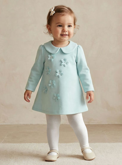 Juniors Peter Pan Collar Long Sleeves A-line Dress with Tights-baby-girls-clothing-dressesandjumpsuits-image-1