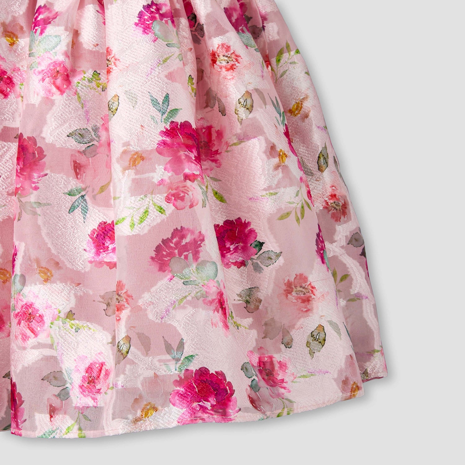 Juniors Round Neck Short Puff Sleeves Dress with Floral Print