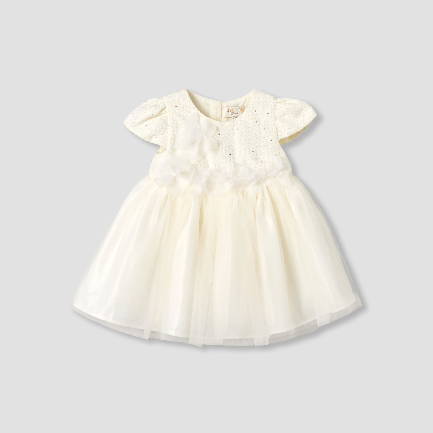 Juniors Round Neck Short Sleeve Dress with Sequin Detail