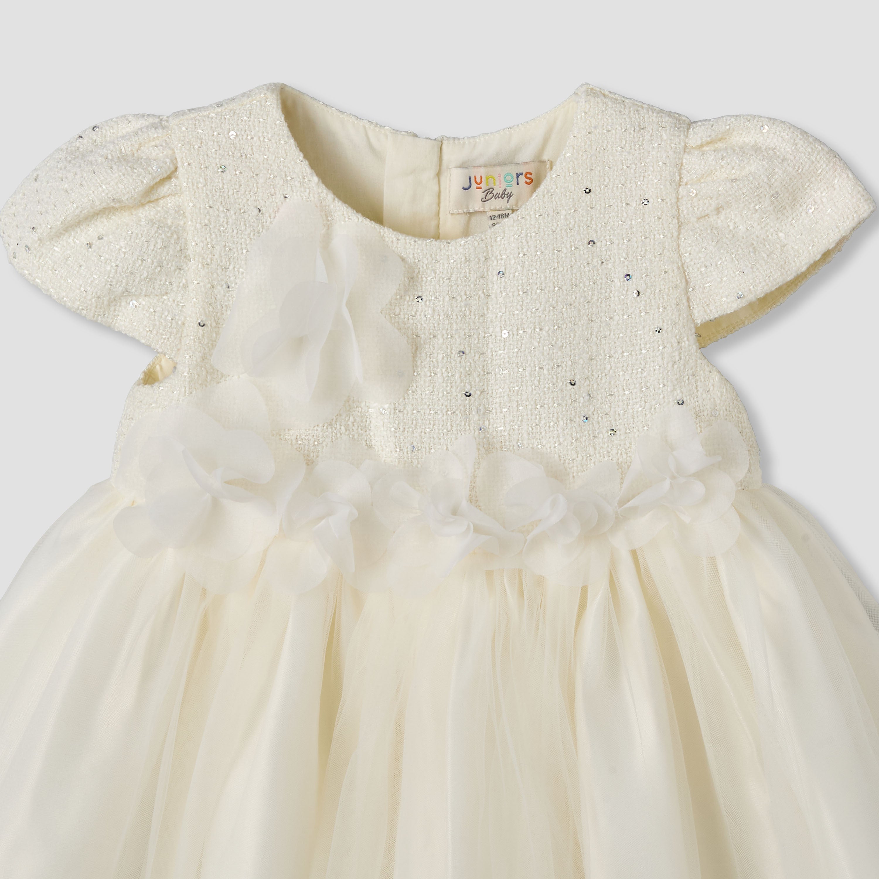 Juniors Round Neck Short Sleeve Dress with Sequin Detail