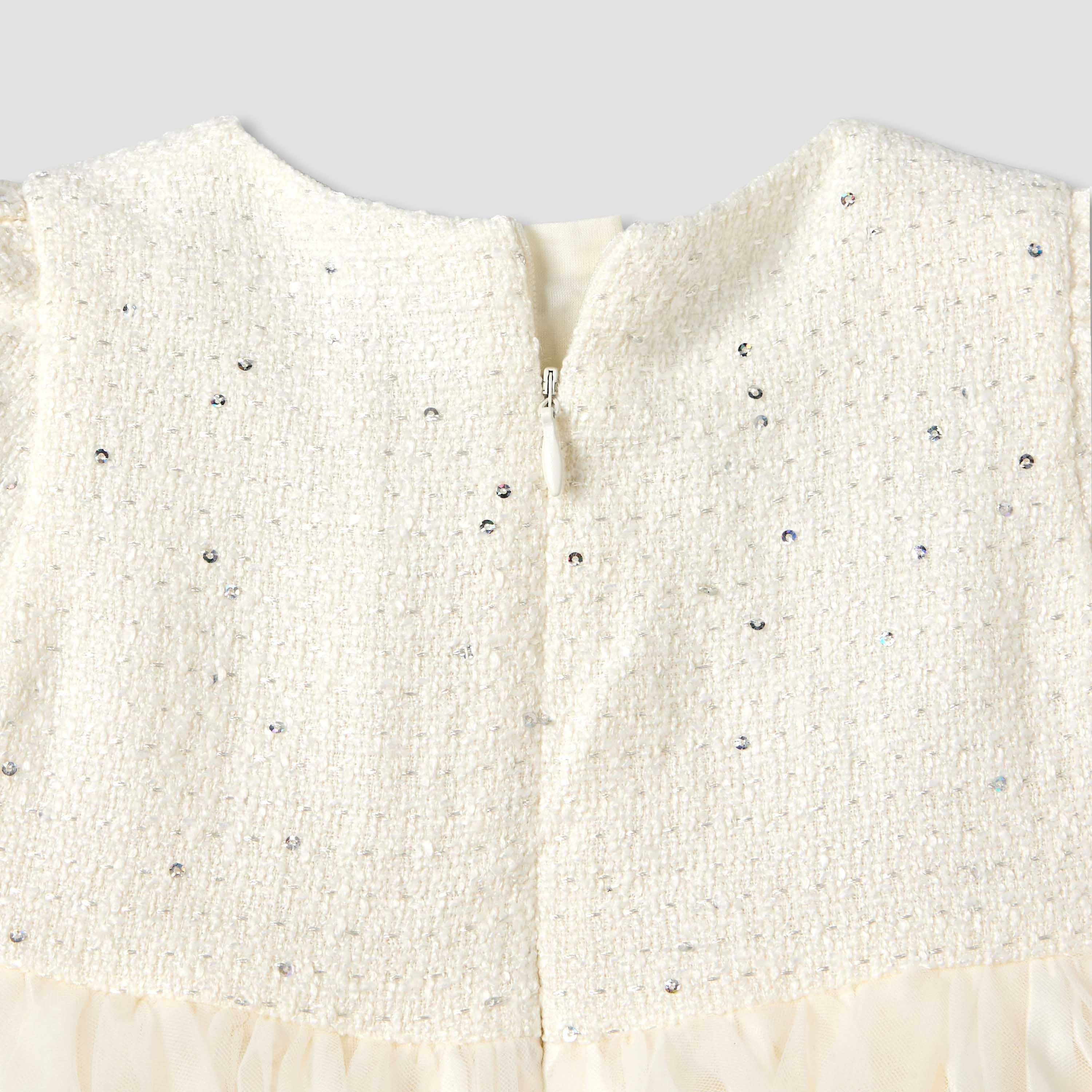 Juniors Round Neck Short Sleeve Dress with Sequin Detail