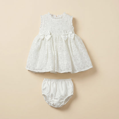 Juniors Ruffle Neck Sleeveless Dress with Bloomers and Sequin Embellished