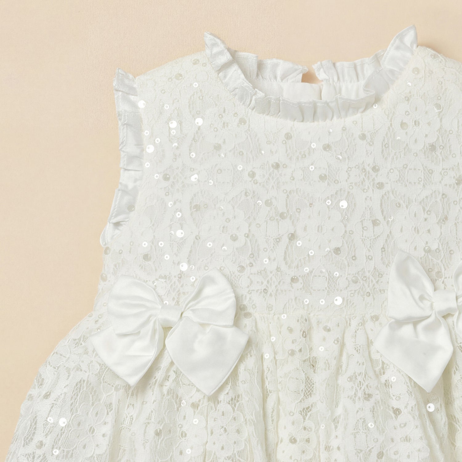 Juniors Ruffle Neck Sleeveless Dress with Bloomers and Sequin Embellished