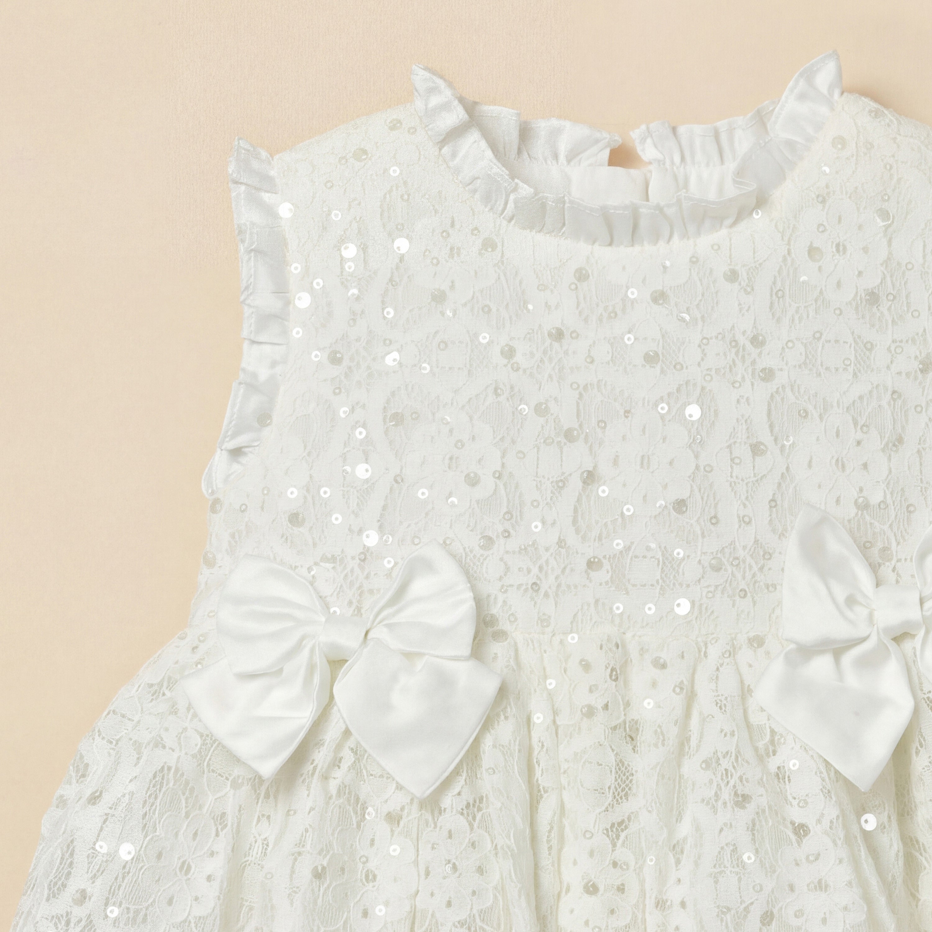 Juniors Ruffle Neck Sleeveless Dress with Bloomers and Sequin Embellished