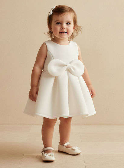 Juniors Round Neck Sleeveless Dress with Bow Accent-baby-girls-clothing-dressesandjumpsuits-image-1