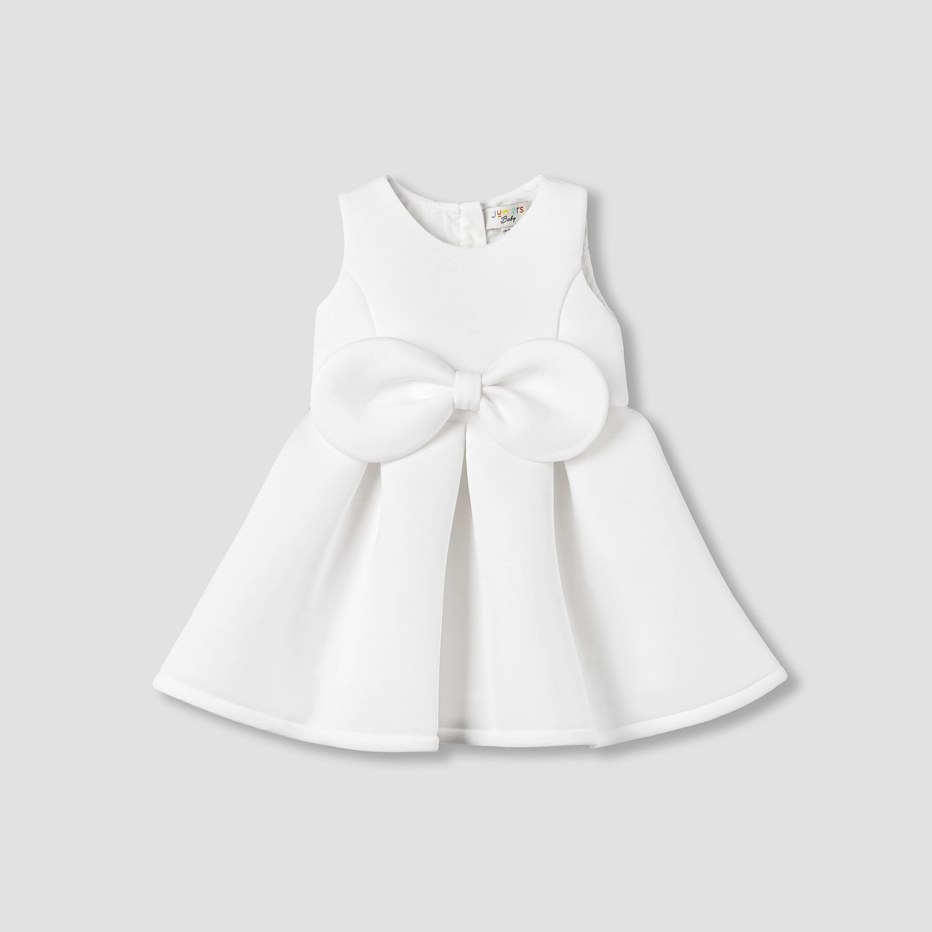 Juniors Round Neck Sleeveless Dress with Bow Accent