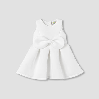 Juniors Round Neck Sleeveless Dress with Bow Accent
