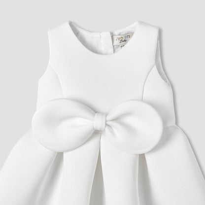 Juniors Round Neck Sleeveless Dress with Bow Accent