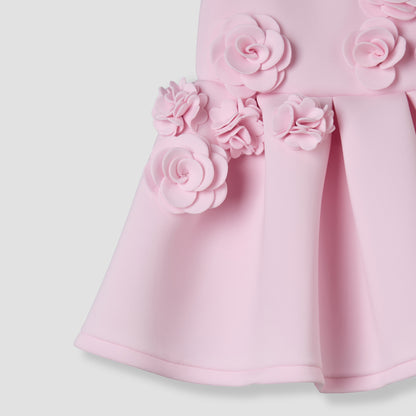 Juniors Round Neck Sleeveless Skater Dress with Floral Applique