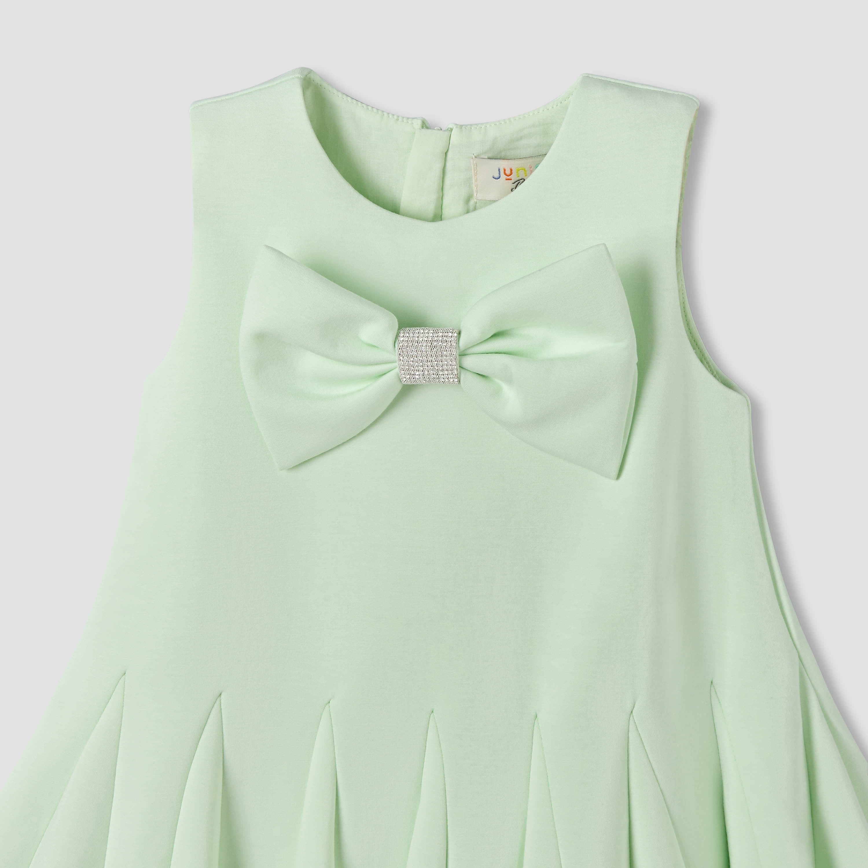 Juniors Round Neck Sleeveless Dress with Bow Accent