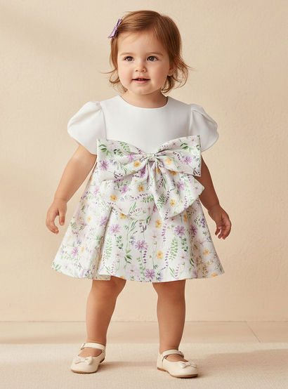 Juniors Round Neck Short Sleeves A-Line Dress with Floral Print-baby-girls-clothing-dressesandjumpsuits-image-1