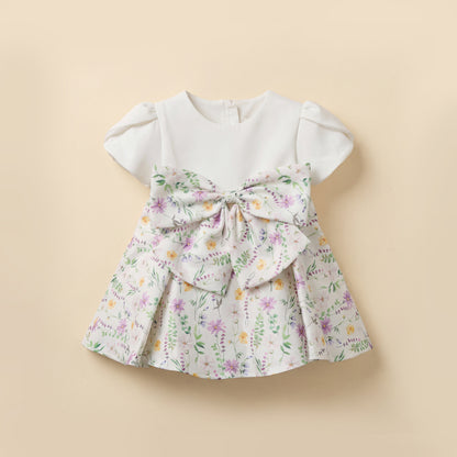 Juniors Round Neck Short Sleeves A-Line Dress with Floral Print