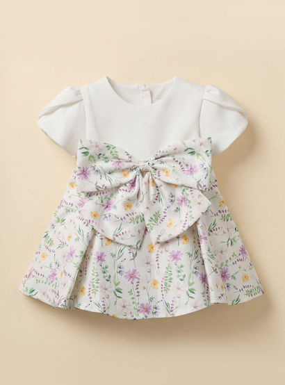 Juniors Round Neck Short Sleeves A-Line Dress with Floral Print-baby-girls-clothing-dressesandjumpsuits-image-2