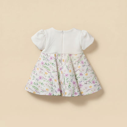 Juniors Round Neck Short Sleeves A-Line Dress with Floral Print