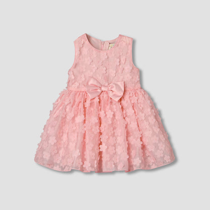 Juniors Round Neck Sleeveless Dress with Floral Applique Design