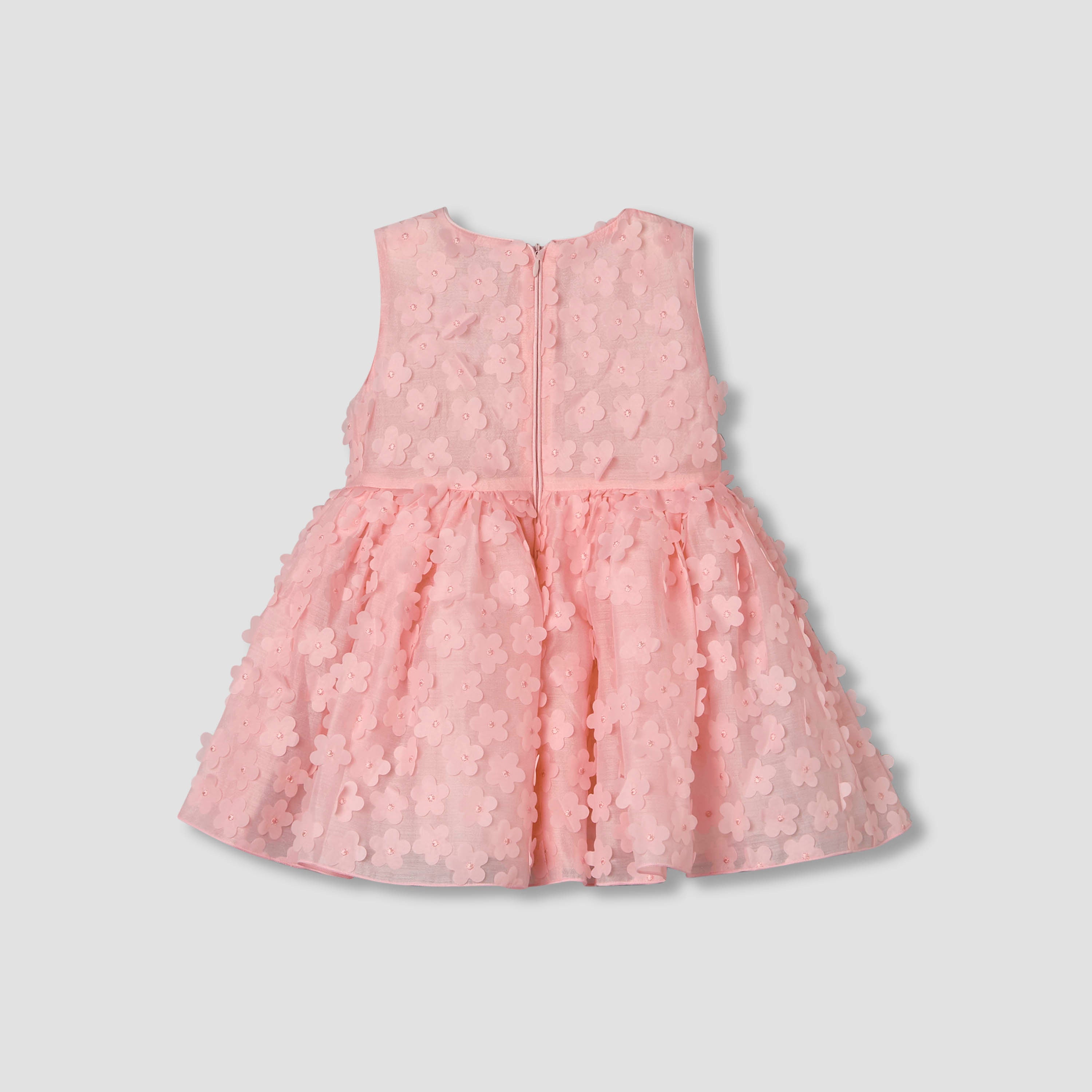 Juniors Round Neck Sleeveless Dress with Floral Applique Design