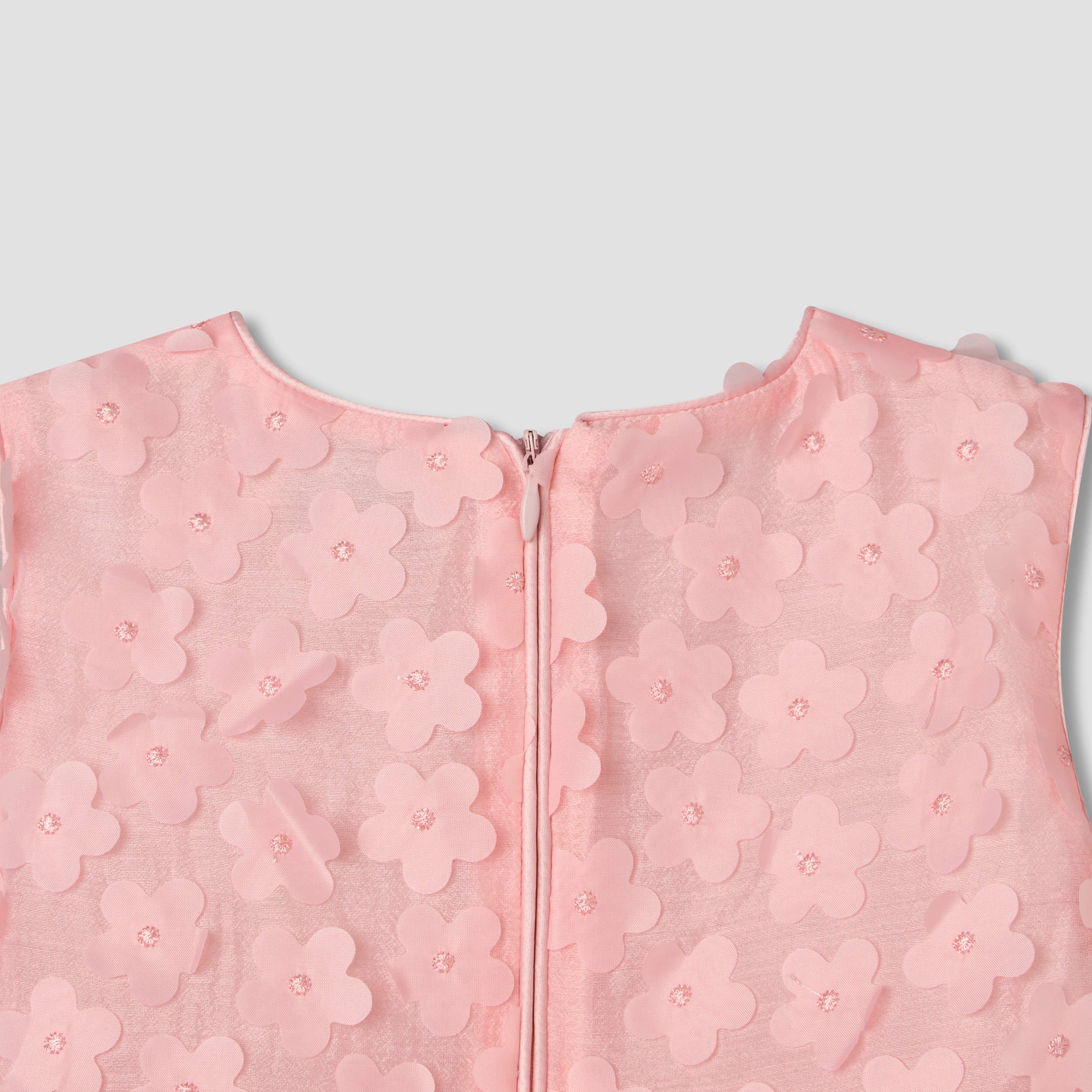 Juniors Round Neck Sleeveless Dress with Floral Applique Design