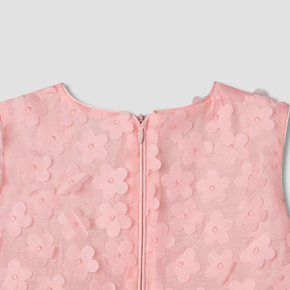 Juniors Round Neck Sleeveless Dress with Floral Applique Design