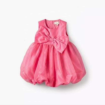 Juniors Round Neck Sleeveless Dress with Bow Accent