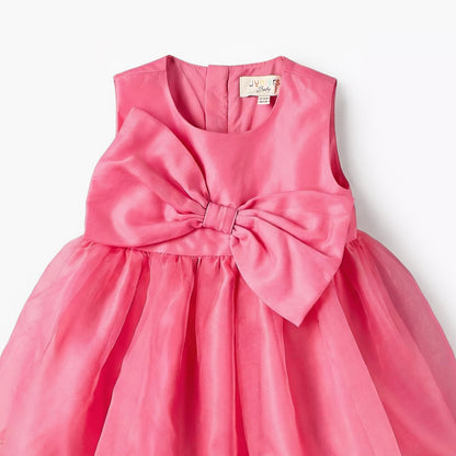 Juniors Round Neck Sleeveless Dress with Bow Accent