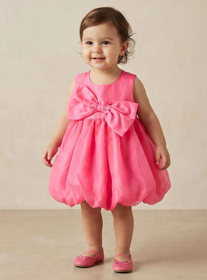 Juniors Round Neck Sleeveless Dress with Bow Accent-baby-girls-clothing-dressesandjumpsuits-image-1