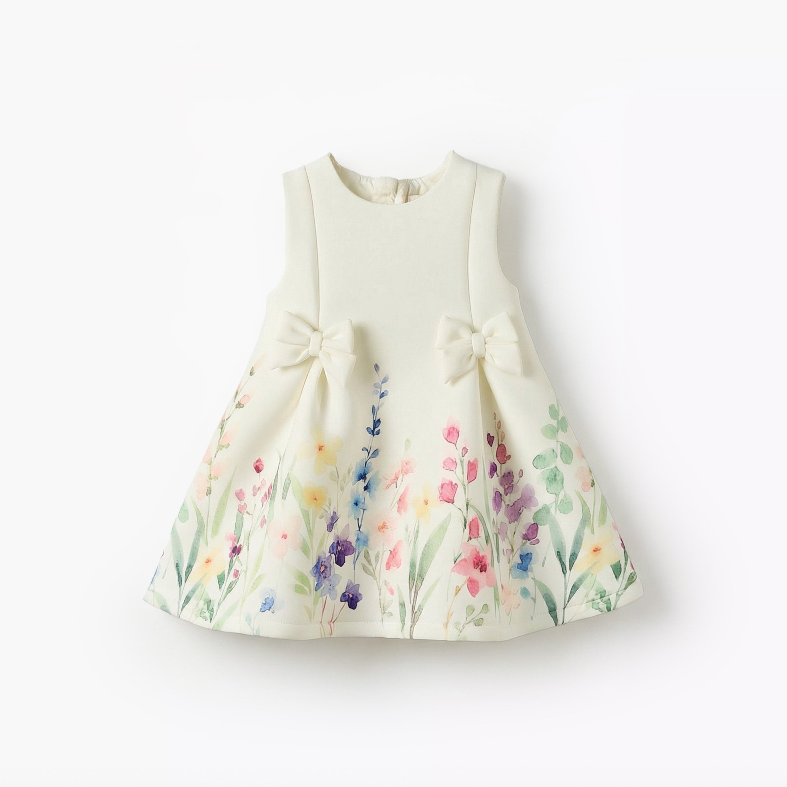 Juniors Round Neck Sleeveless Dress with Floral Print - White / 12-18 mths