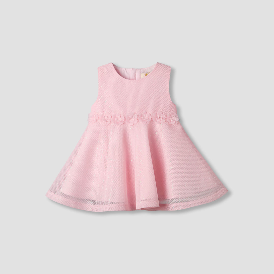 Juniors Round Neck Sleeveless A-line Dress with Floral Applique