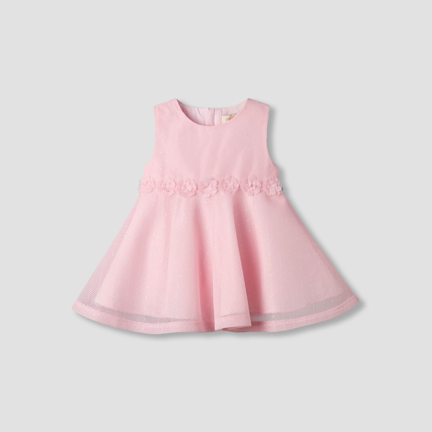 Juniors Round Neck Sleeveless A-line Dress with Floral Applique