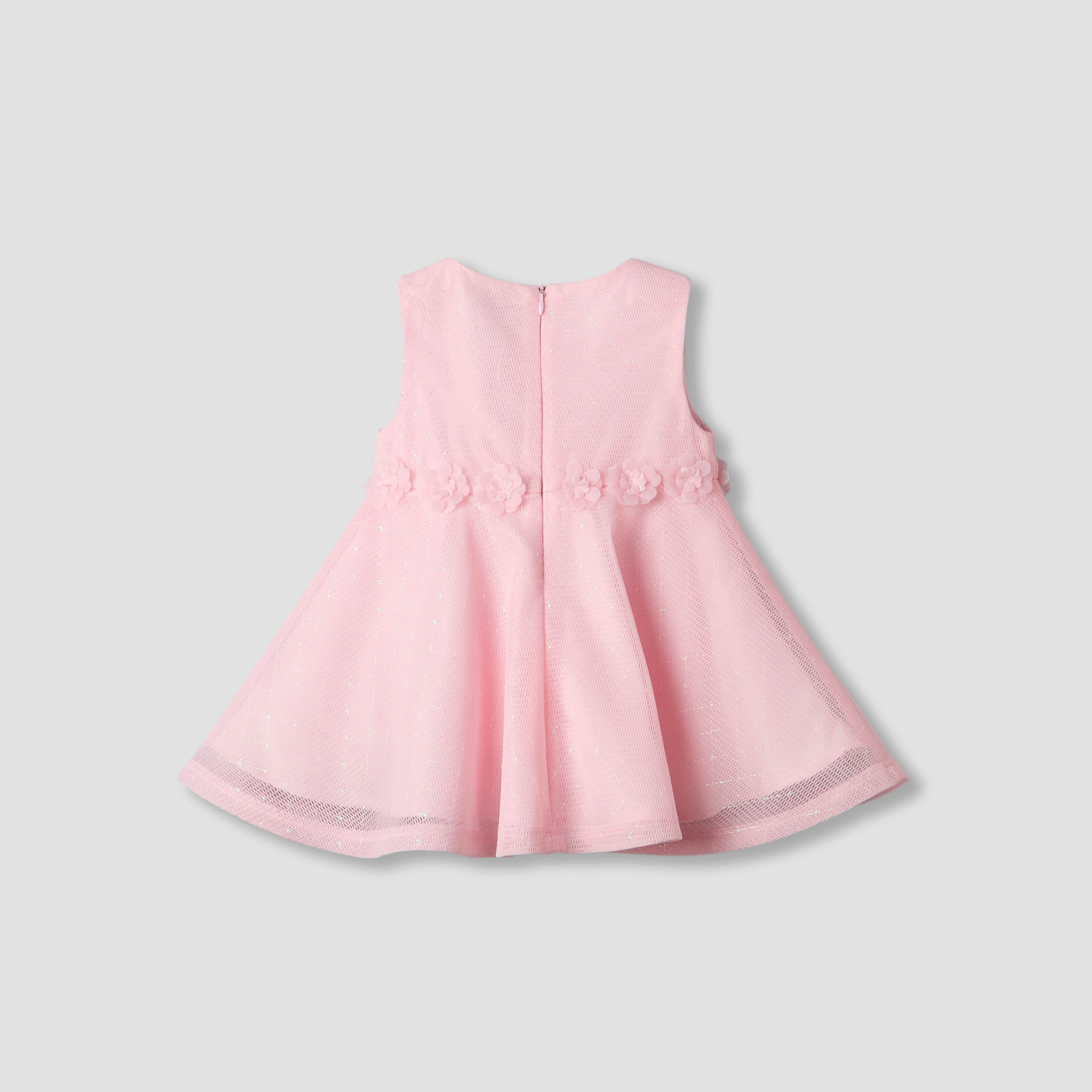 Juniors Round Neck Sleeveless A-line Dress with Floral Applique