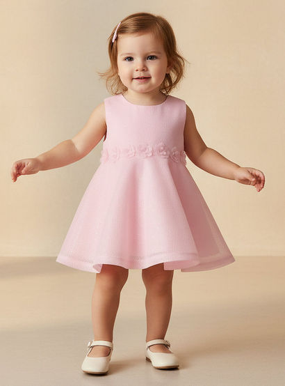 Juniors Round Neck Sleeveless A-line Dress with Floral Applique-baby-girls-clothing-dressesandjumpsuits-image-1